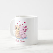 Personalized Axolotl Valentine Mug with Names Koffiemok (Voorkant links)