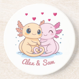 Personalized Axolotl Valentine Sandstone Coaster Zandsteen Onderzetter