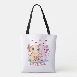 Personalized Axolotl Valentine Tote Bag with Names