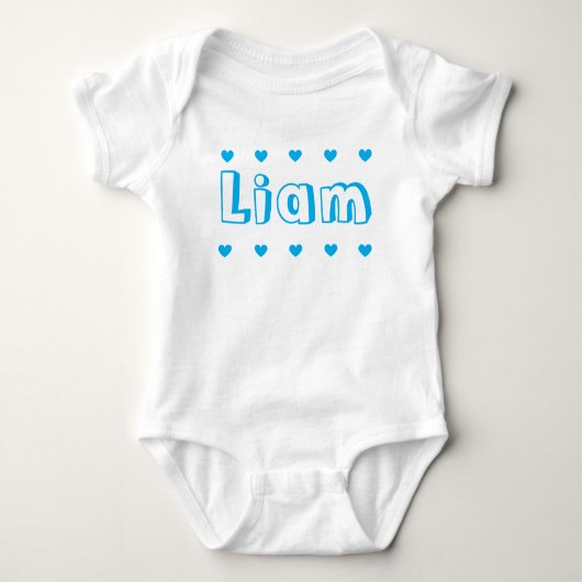 Personalized Azure Blue Heart Boy Name Romper (Voorkant)