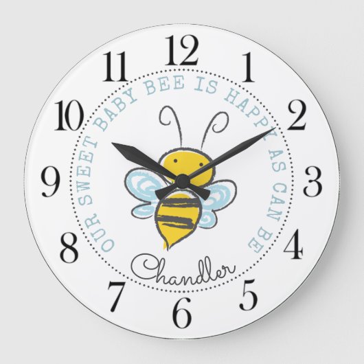Personalized Baby Bee Nursery Grote Klok (Voorkant)