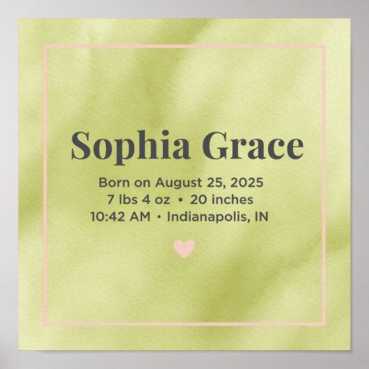 Personalized Baby Birth Announcement Print (Voorkant)