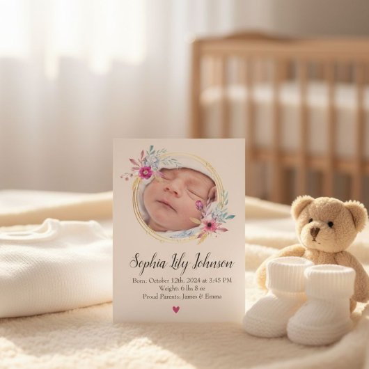 Personalized baby birth card - Welcome baby girl  Kaart