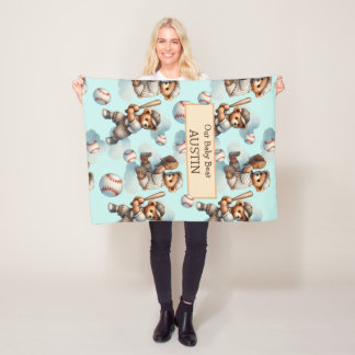 Personalized Baby Blanket – Watercolor Teddy Bears Fleece Deken