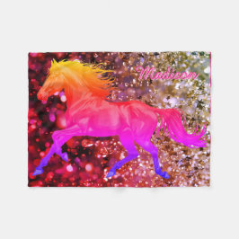 Personalized Baby Blanket With a Rainbow Horse Fleece Deken