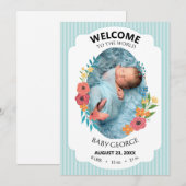 personalized baby blue floral Birth announcements (Voorkant / Achterkant)