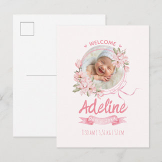 personalized baby blue floral Birth announcements Briefkaart