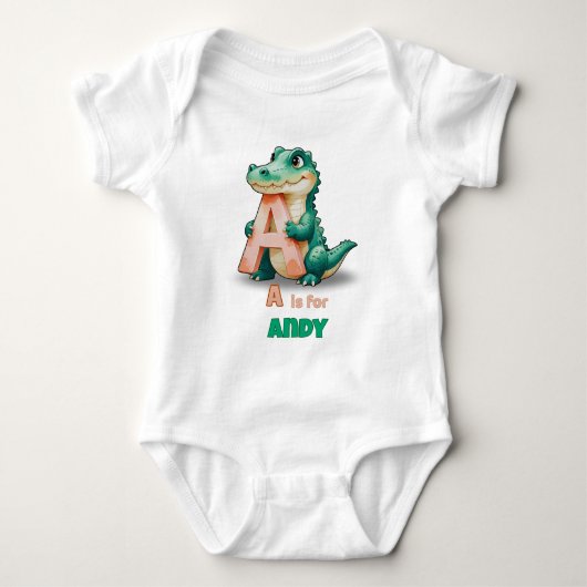 Personalized Baby Bodysuit – A is for Alligator (Voorkant)