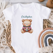 Personalized Baby Bodysuit with Cute Teddy Bear