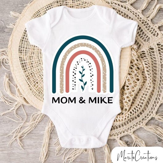 Personalized baby bodysuit with rainbow design