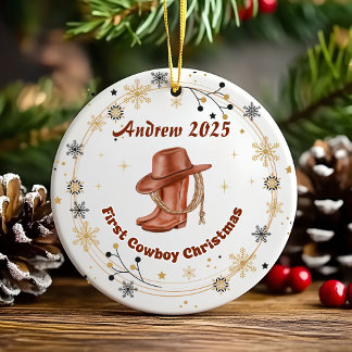 Personalized Baby Cowboy First Christmas  Ceramic Keramisch Ornament