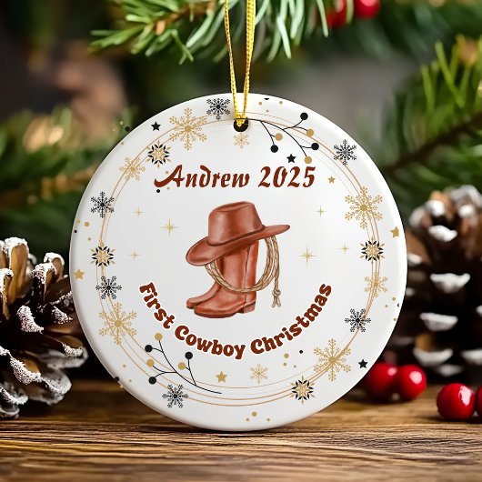 Personalized Baby Cowboy First Christmas Ceramic Keramisch Ornament