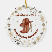 Personalized Baby Cowboy First Christmas Ceramic Keramisch Ornament (Voorkant)