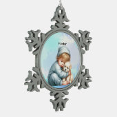 Personalized Baby Cuddling Puppy Snowflake  Tin Sneeuwvlok Ornament (Links)