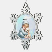 Personalized Baby Cuddling Puppy Snowflake  Tin Sneeuwvlok Ornament (Rechts)