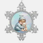 Personalized Baby Cuddling Puppy Snowflake Tin Sneeuwvlok Ornament (Voorkant)