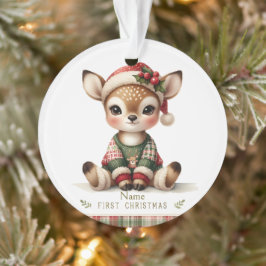 Personalized Baby Deer in Plaid Sweater Ornament