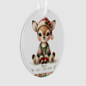 Personalized Baby Deer in Plaid Sweater Ornament (voorkant)