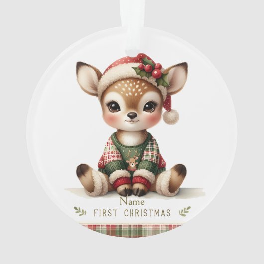 Personalized Baby Deer in Plaid Sweater Ornament (achterkant)