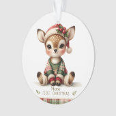Personalized Baby Deer in Plaid Sweater Ornament (voorkant)