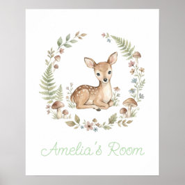 Personalized Baby Deer Watercolor Boho Nursery Poster