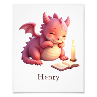 Personalized Baby Dragon Art Print Nursery Name Foto Afdruk