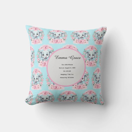 Personalized Baby Elephant Pillow Kussen (Voorkant)