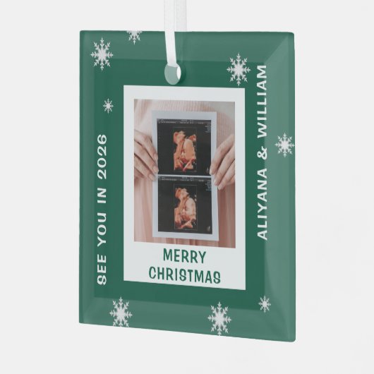 Personalized Baby Expecting Pregnancy Christmas Glas Ornament (Voorkant links)
