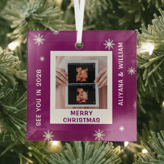 Personalized Baby Expecting Pregnancy Christmas Glas Ornament (Insitu)