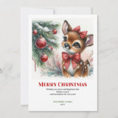 Personalized Baby Fawn Winter Scene Watercolor   Feestdagenkaart (Voorkant)