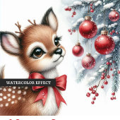 Personalized Baby Fawn Winter Scene Watercolor   Feestdagenkaart