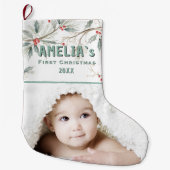 Personalized Baby First Christmas Berry Photo Grote Kerstsok (Voorkant)