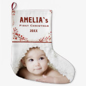 Personalized Baby First Christmas Berry Photo Grote Kerstsok (Voorkant)