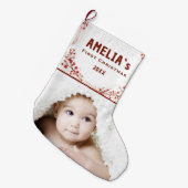Personalized Baby First Christmas Berry Photo Grote Kerstsok (Voorkant (Hangend))
