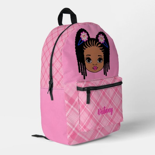 Personalized Baby Girl Pink Plaid Printed Backpack Bedrukte Rugzak (Achterkant Hoek Links)