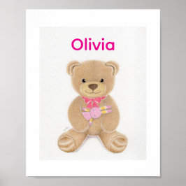 Personalized Baby Girl Teddy Bear Nursey Poster