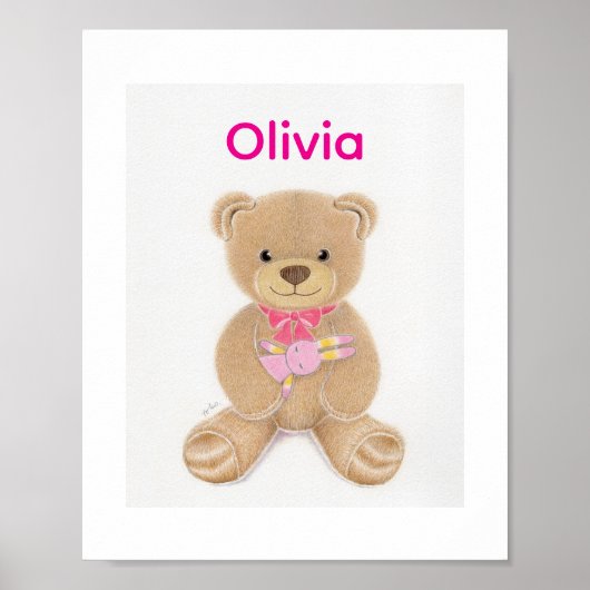 Personalized Baby Girl Teddy Bear Nursey Poster (Voorkant)