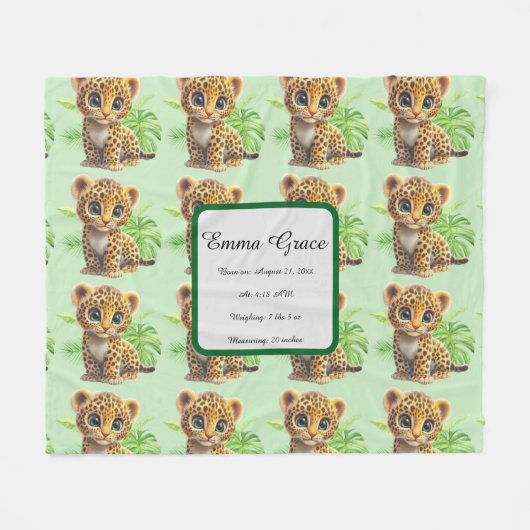 Personalized Baby Leopard Jungle Fleece Blanket Deken (Voorkant (Horizontaal))