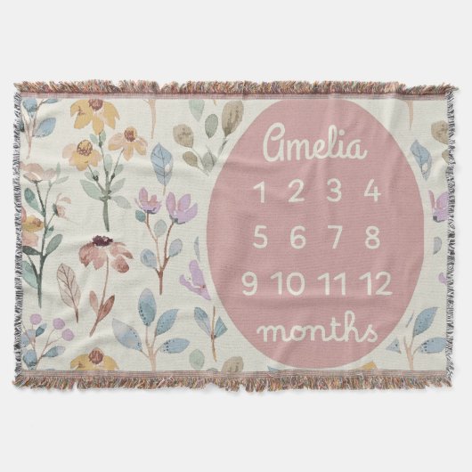 Personalized Baby Milestone Blanket Girl Floral  Deken (Voorkant)