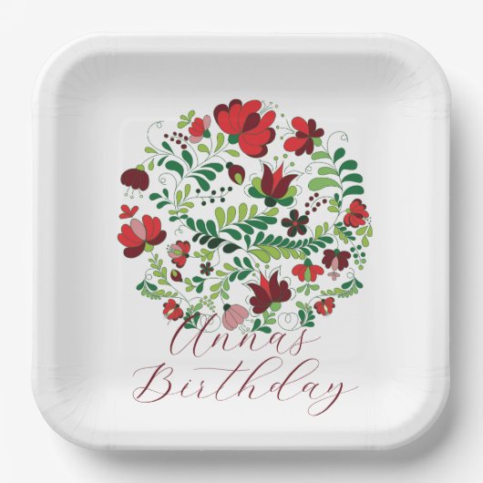 Personalized Baby Name Floral Party Plates Papieren Bordje (Voorkant)