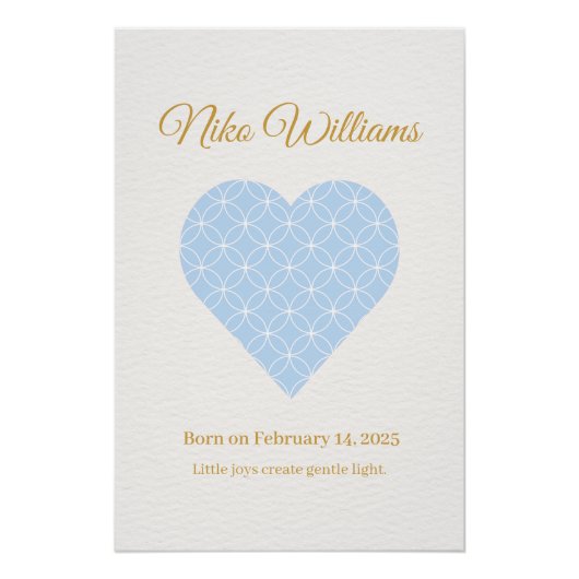 Personalized Baby Name Poster – Blue Shippo Heart (Voorkant)