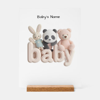 Personalized Baby Name Wall Art – Cute Animal Nurs Acryl Bord