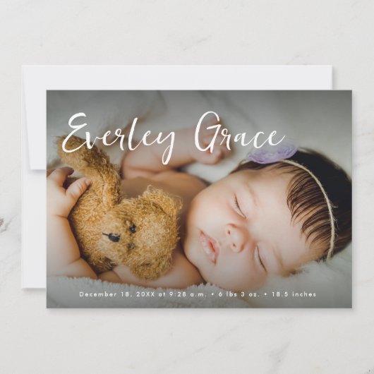 Personalized Baby Photos Elegant Script Name Aankondiging (Voorkant)