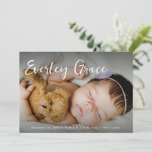 Personalized Baby Photos Elegant Script Name Aankondiging (Staand voorkant)