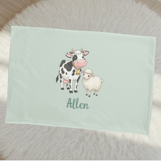 Personalized Baby Pillow Cover with Cute Cow Kussensloop