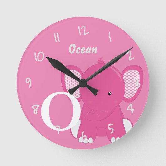 Personalized Baby Pink Round Clock Ronde Klok (Voorkant)