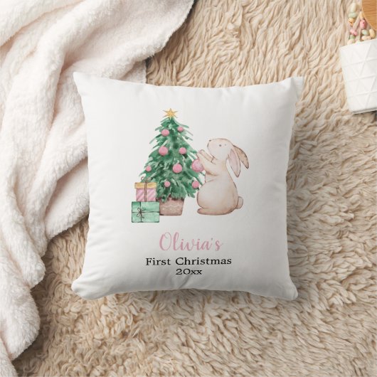 Personalized Baby’s First Christmas rabbit theme  Kussen (Deken)