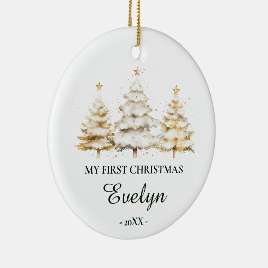 Personalized Baby’s First Christmas, White Keramisch Ornament (Rechts)