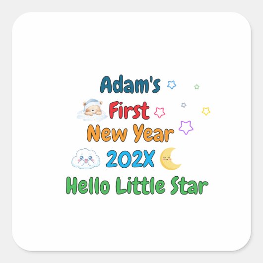 Personalized Baby’s First New Year – Cute Design P Vierkante Sticker (Voorkant)
