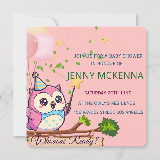 Personalized Baby Shower Invitation, Owl Design Kaart (Voorkant)